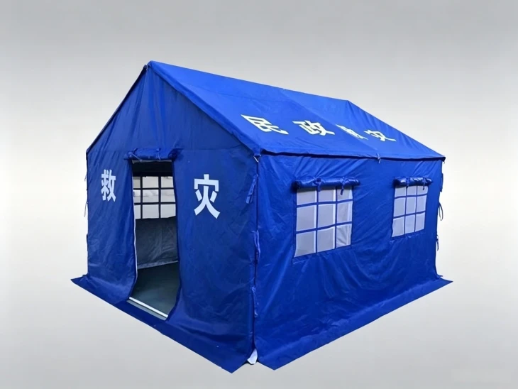 Temporary Disaster Shelter – 12㎡ Blue Cotton-Lined Emergency Tent